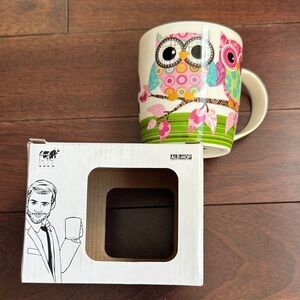 Colorful Owl Ceramic Mug - Pink & Green